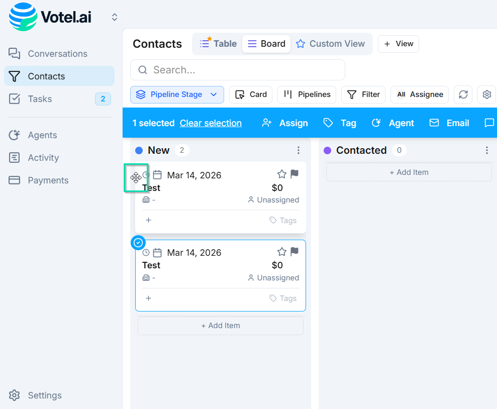 Drag the card to the target pipeline column